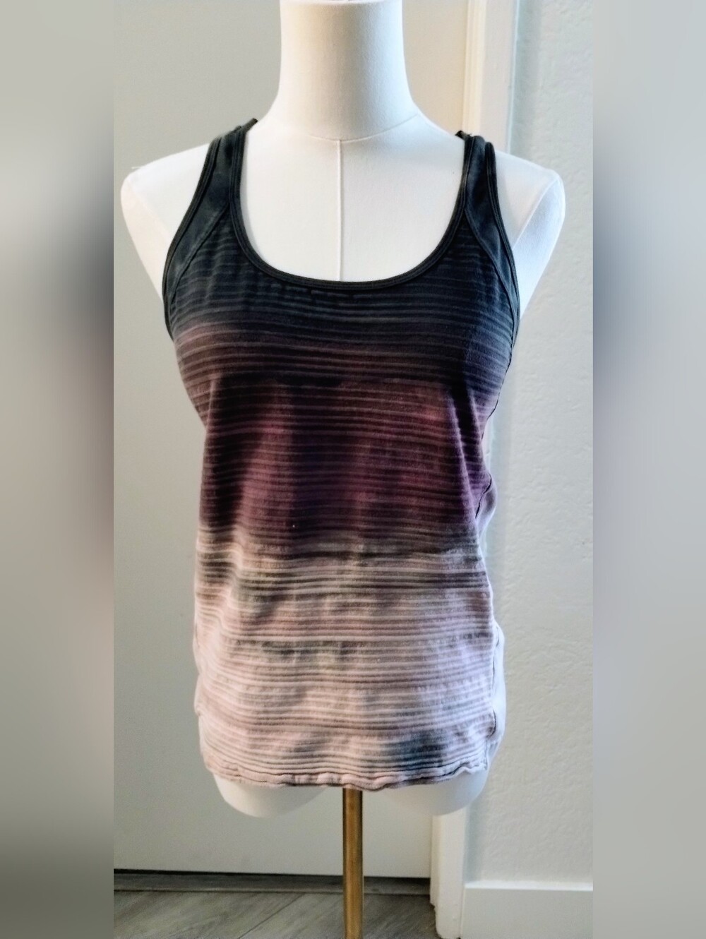 Hard Tail Women's Ombre Striped Tank Top in Black and Mauve